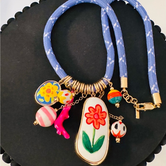 Zara Blue Cord Necklace with Porcelain Charms - Picture 4 of 8